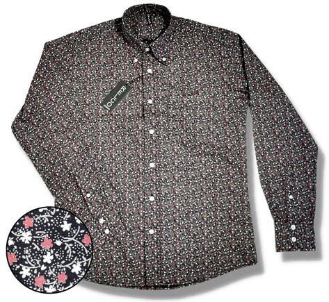 Relco Mini Floral Print Long Sleeve Button Down Shirt Black Red  Preview